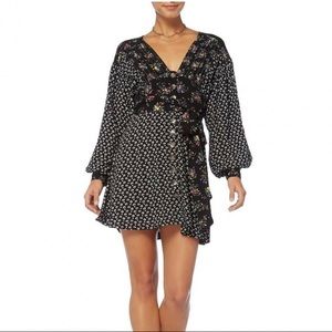 Free People Black Floral Long Sleeve Dress - M